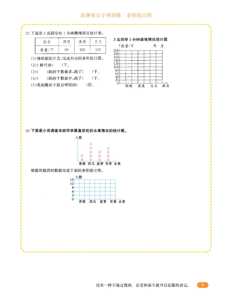 专项突破题集-高频考点专项训练-通用版四年级-6.条形统计图_上册_四（上）高频考点专项训练
