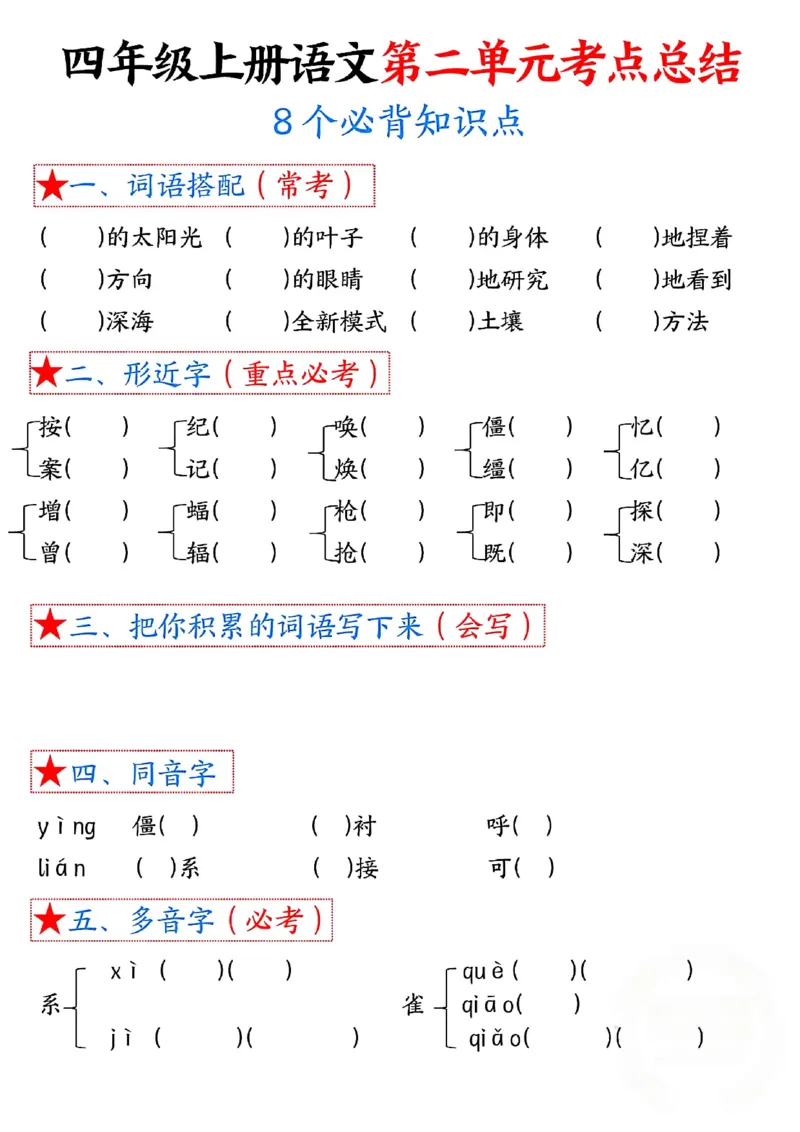 四上语文1-8单元考点总结（8个必背知识点）_小学全网线上同款资料_11号