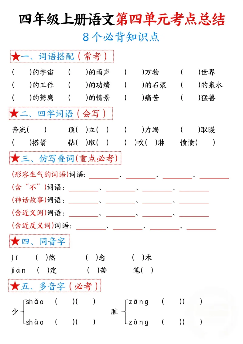 四上语文1-8单元考点总结（8个必背知识点）_小学全网线上同款资料_11号