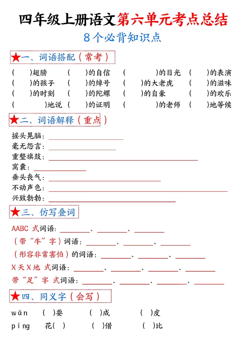 四上语文1-8单元考点总结（8个必背知识点）_小学全网线上同款资料_11号