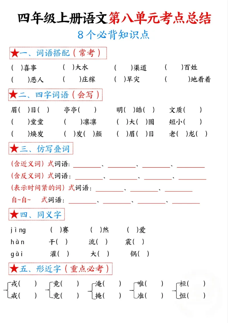 四上语文1-8单元考点总结（8个必背知识点）_小学全网线上同款资料_11号