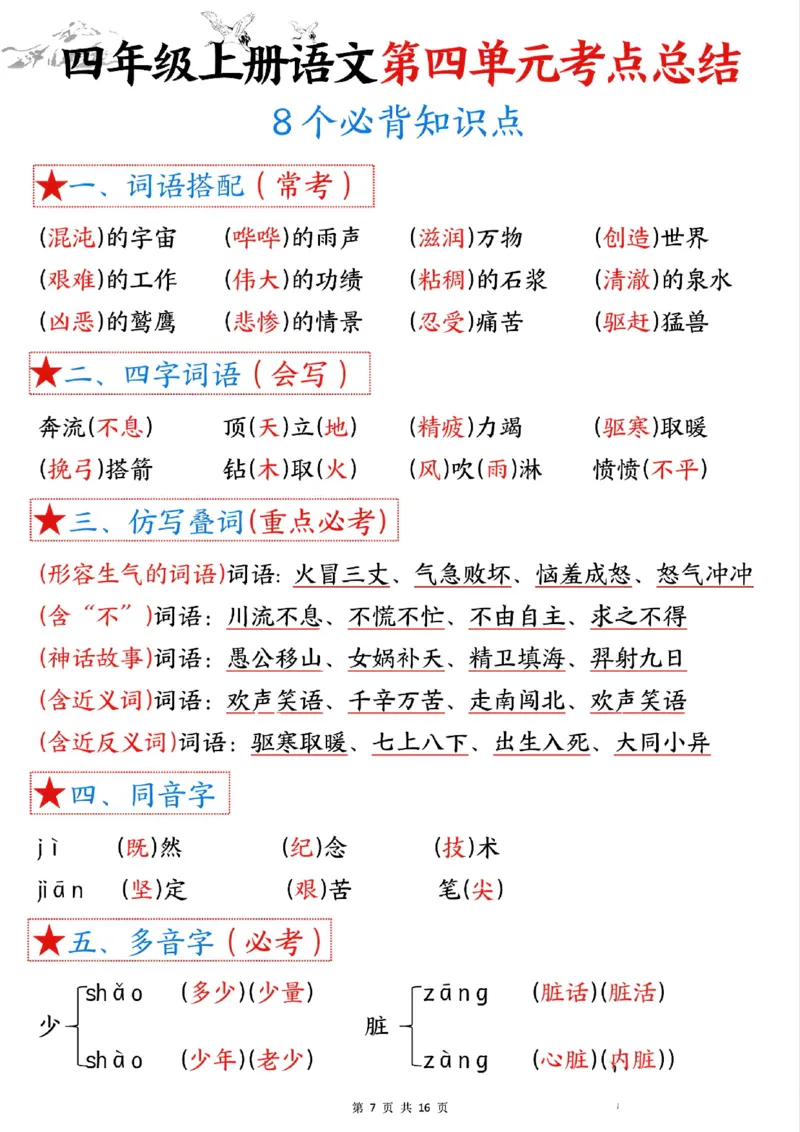 四上语文1-8单元考点总结（8个必背知识点）_小学全网线上同款资料_11号