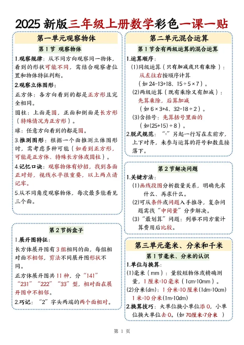 25新版三上数学课课贴_课课贴（数学）