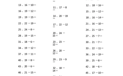 25以内减法第71~90篇_小学数学口算竖式脱式计算应用题一二三四五六年级上下册电_小学数学口算题库电子版（1-6）_小学数学口算一年级_口算题适合1年级(含答案）
