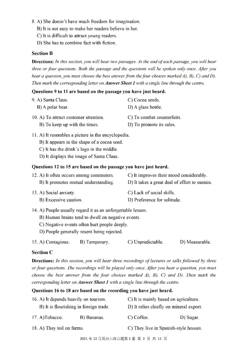 2021.12六级真题第1套_大学英语四级+六级_六级真题_六级真题_2021年12月CET6题+解+音频_01、真题PDF版（推荐打印）❤