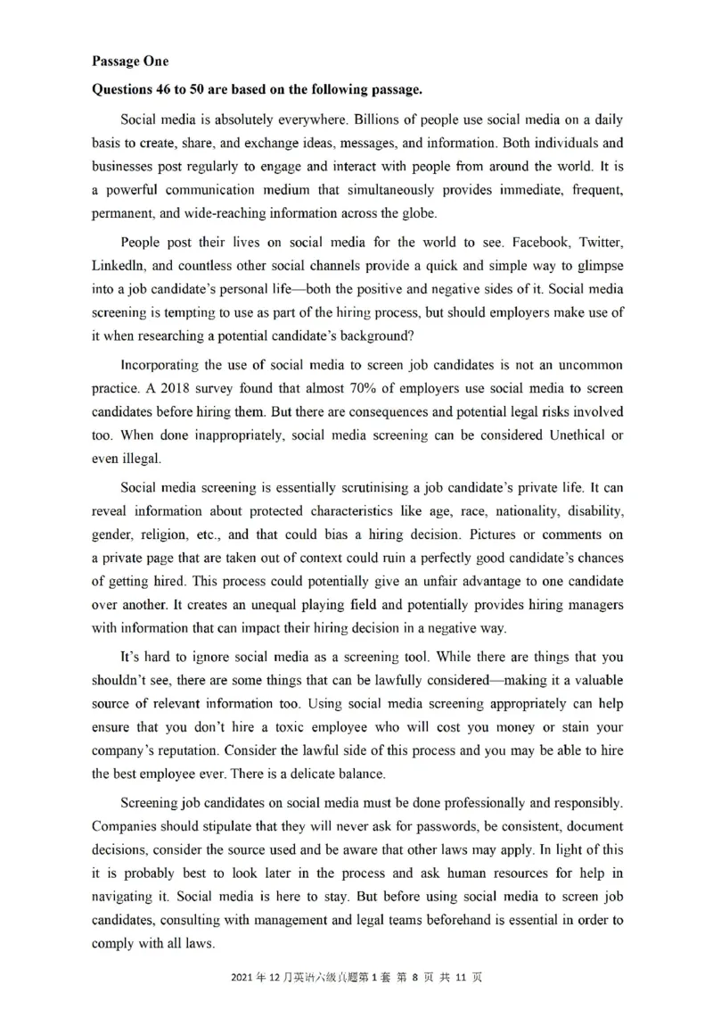 2021.12六级真题第1套_大学英语四级+六级_六级真题_六级真题_2021年12月CET6题+解+音频_01、真题PDF版（推荐打印）❤