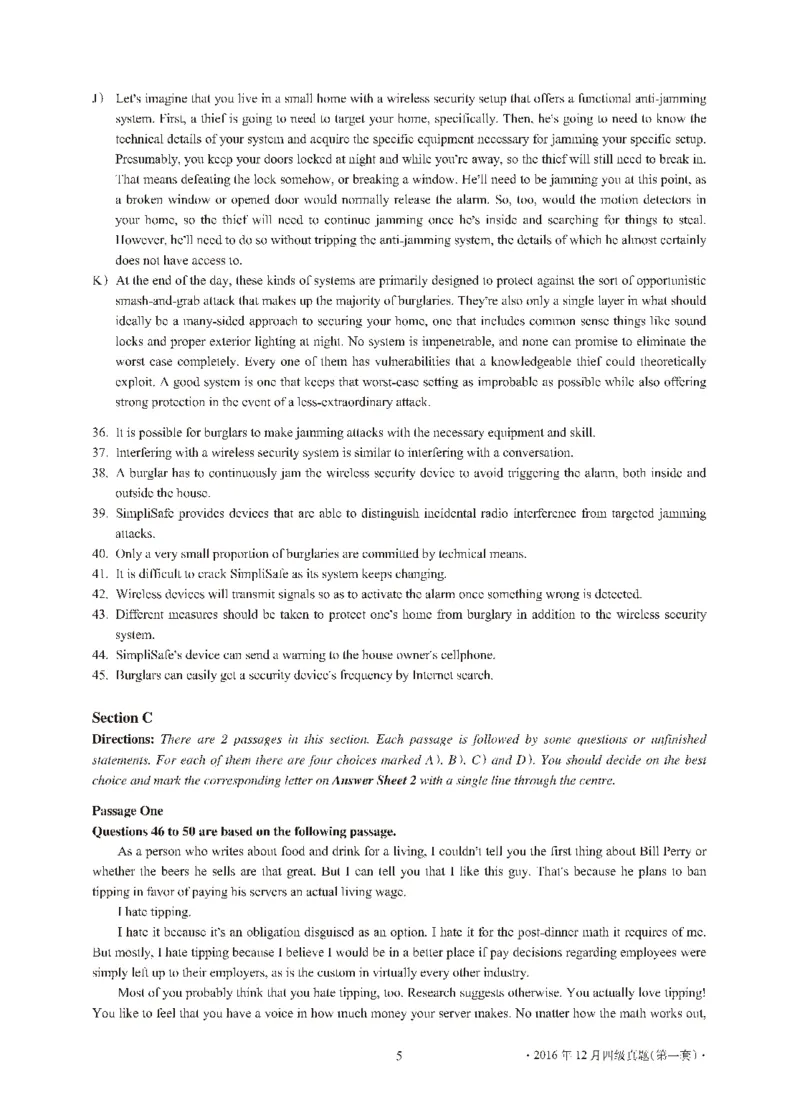 2016年12月大学英语4级（卷1）-可复制搜索_大学英语四级+六级_四级真题_四级真题_1990年-2018年真题资料合集_2016年12月CET4题+解+音频_01、真题PDF版（推荐打印）❤