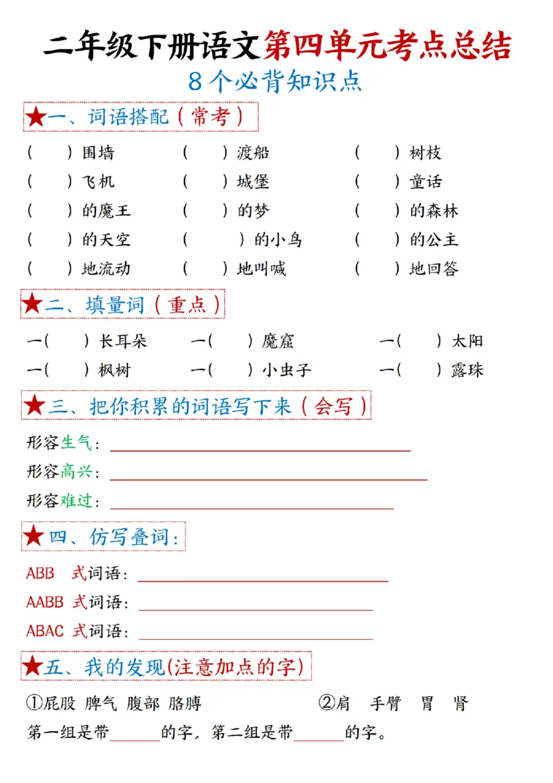 2037二（下）语文1一8单元期末必背考点汇总_二年级上下册资料_二年级下册小红书同款资料_二下语文_二下语文