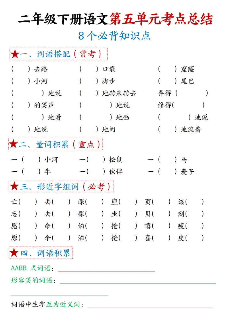 2037二（下）语文1一8单元期末必背考点汇总_二年级上下册资料_二年级下册小红书同款资料_二下语文_二下语文