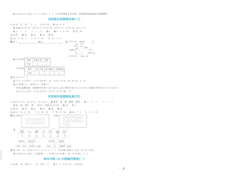 试卷数学RJ2上A4_25秋《阳光同学期末复习》_数学人教123456_25秋阳光同学期末复习15天冲刺100分人教数学2上