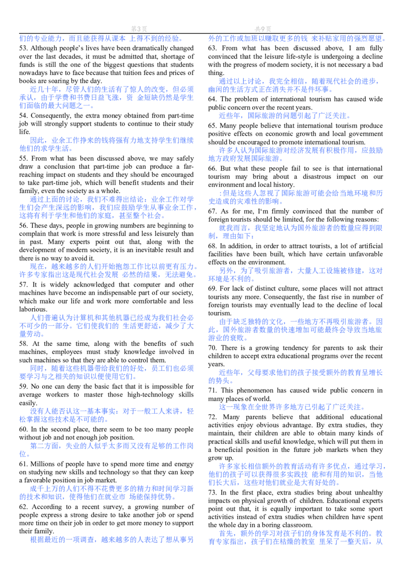 200句背诵完精彩文章任你写(修订版),9页_大学英语四级+六级_四级真题_专项_四级写作专项_全新英语四六级作文_四六级