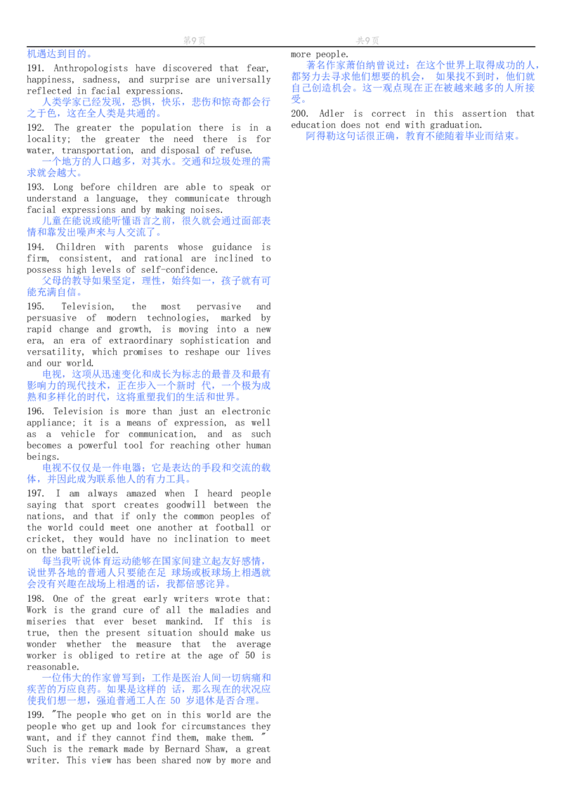 200句背诵完精彩文章任你写(修订版),9页_大学英语四级+六级_四级真题_专项_四级写作专项_全新英语四六级作文_四六级