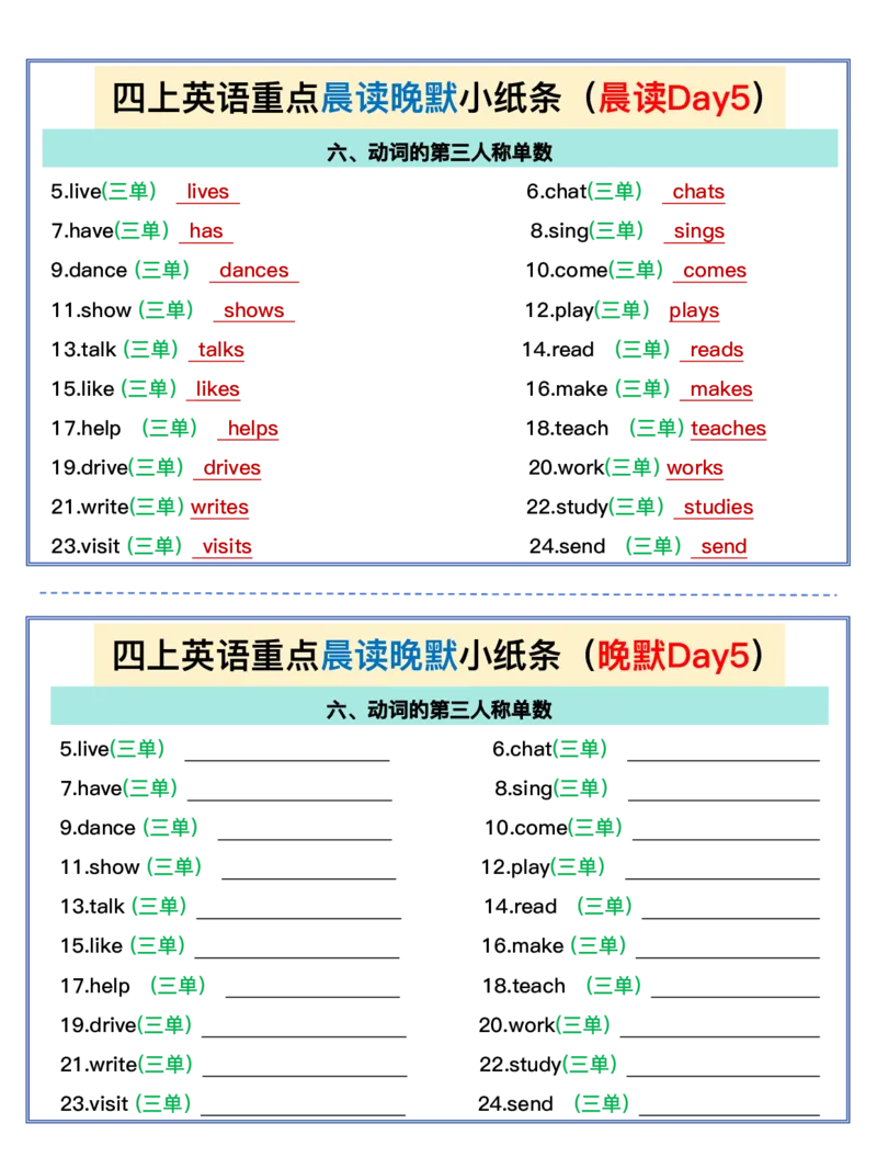 四上英语（通用版）重点晨读晚默小纸条_4年级小红书最新热门资料