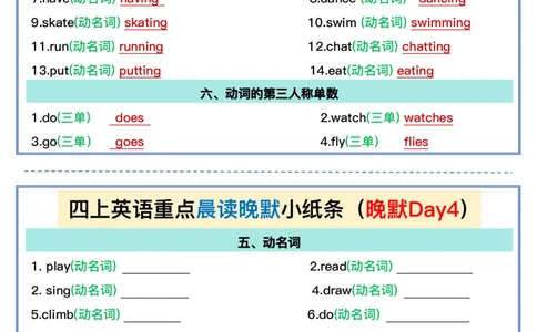 四上英语（通用版）重点晨读晚默小纸条_4年级小红书最新热门资料