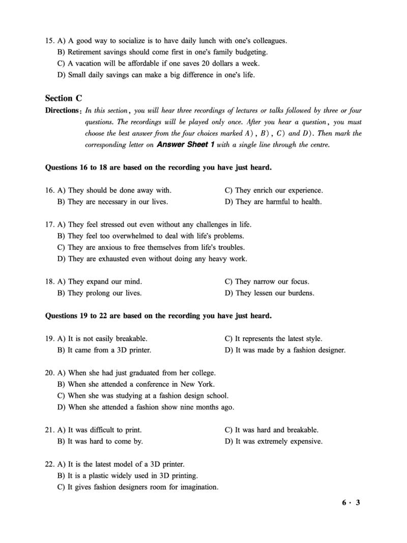 2016.12六级第1套试题可复制可搜索，打印首选_大学英语四级+六级_六级真题_六级真题_1990年-2018年真题资料合集_2016年12月CET6题+解+音频_01、真题PDF版（推荐打印）❤