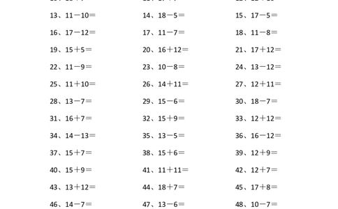 30以内混合加减第51~70篇_小学数学口算竖式脱式计算应用题一二三四五六年级上下册电_小学数学口算题库电子版（1-6）_小学数学口算一年级_口算题适合1年级(含答案）