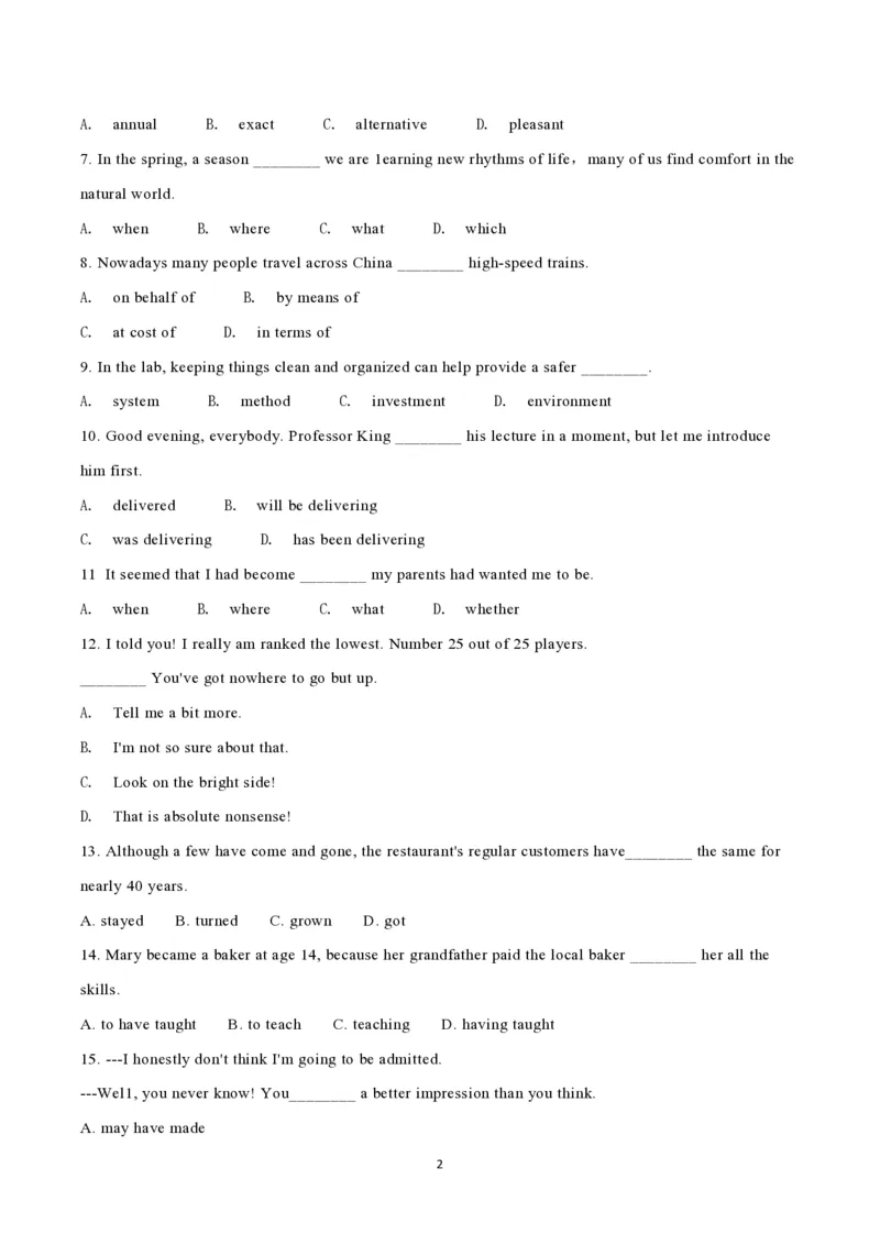 2021年高考英语试卷（天津）（第二次）（空白卷）_英语历年高考真题_新&middot;PDF版2008-2025&middot;高考英语真题_英语（按试卷类型分类）2008-2025_自主命题卷&middot;英语（2008-2025）