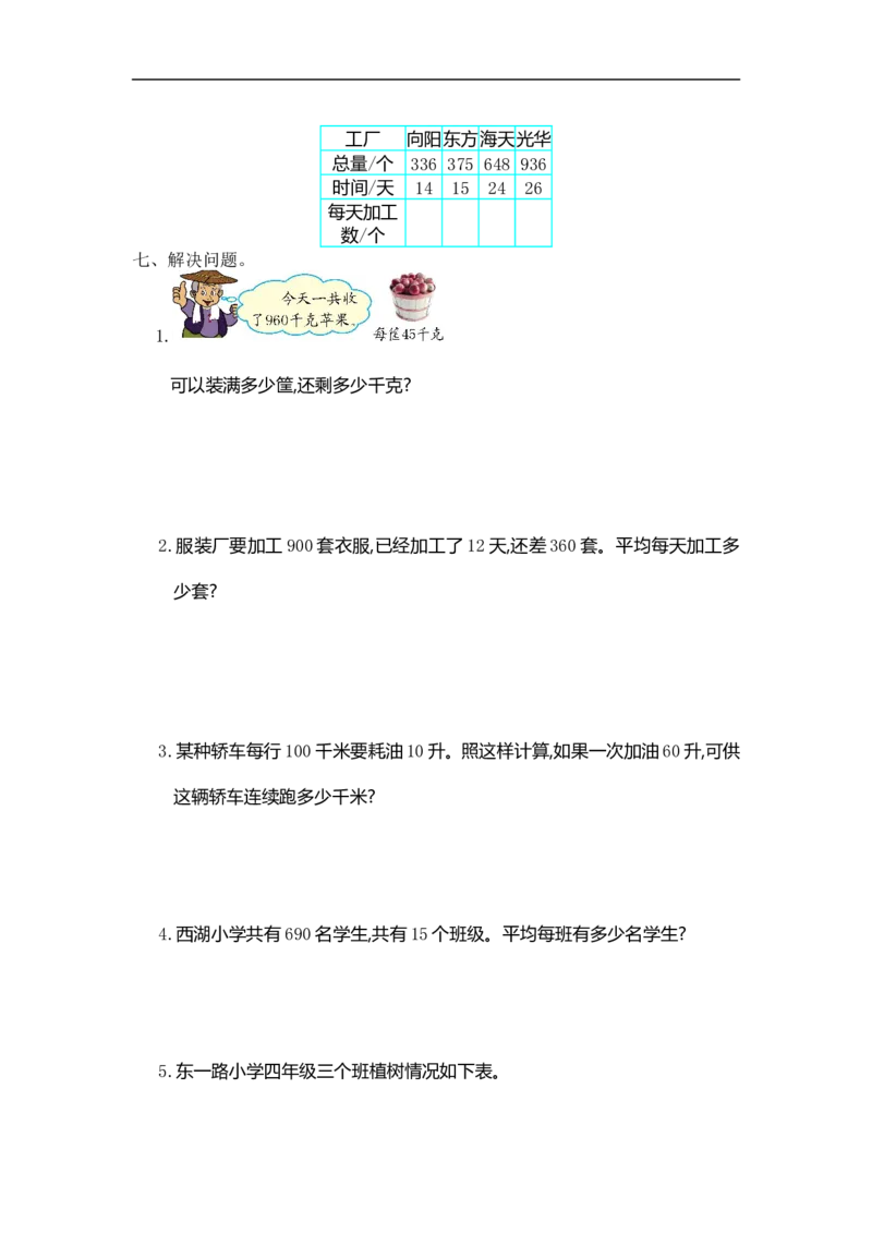 四（上）人教版数学第六单元测试卷.1_上册_四（上）数学试卷_四（上）人教版数学期末单元期中试卷