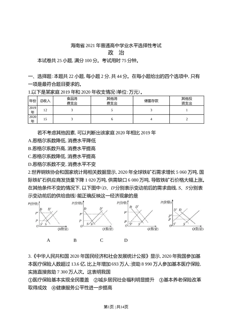 2021年高考政治试卷（海南）（解析卷）_政治历年高考真题_新&middot;Word版2008-2025&middot;高考政治真题_政治（按年份分类）2008-2025_2021&middot;政治高考真题