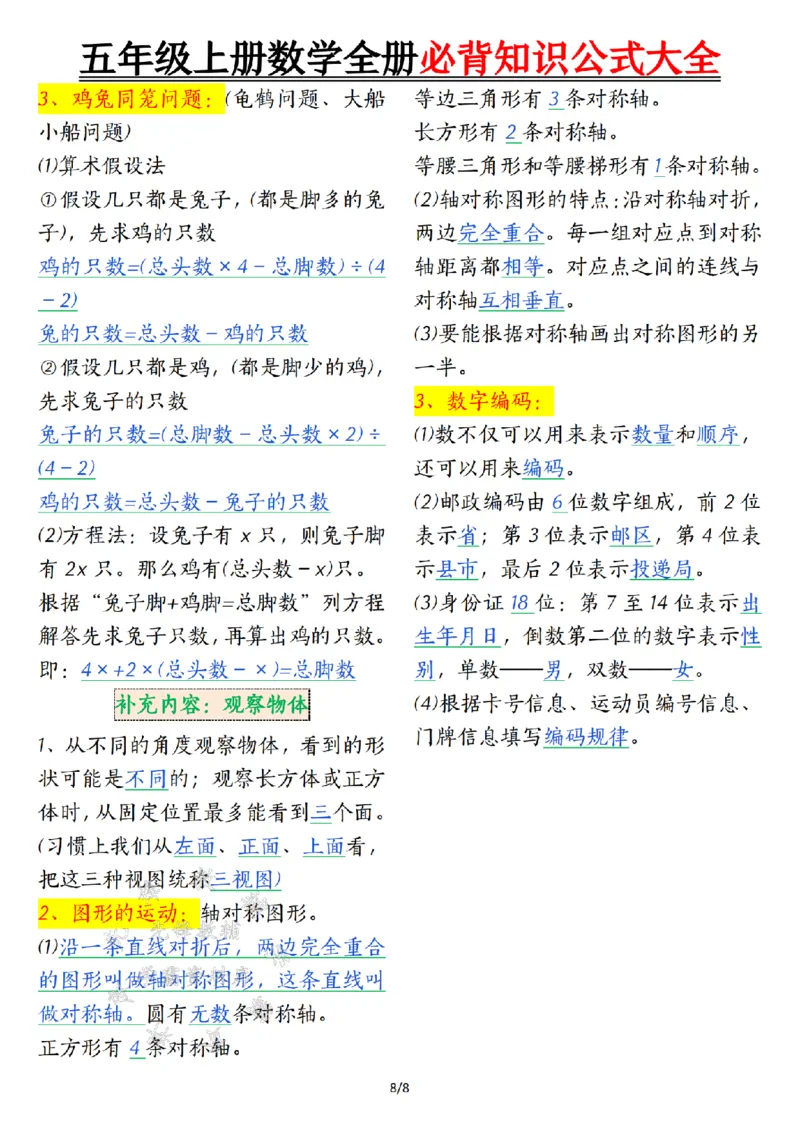 五年级（上）数学全册必背_小学全网线上同款资料_11号