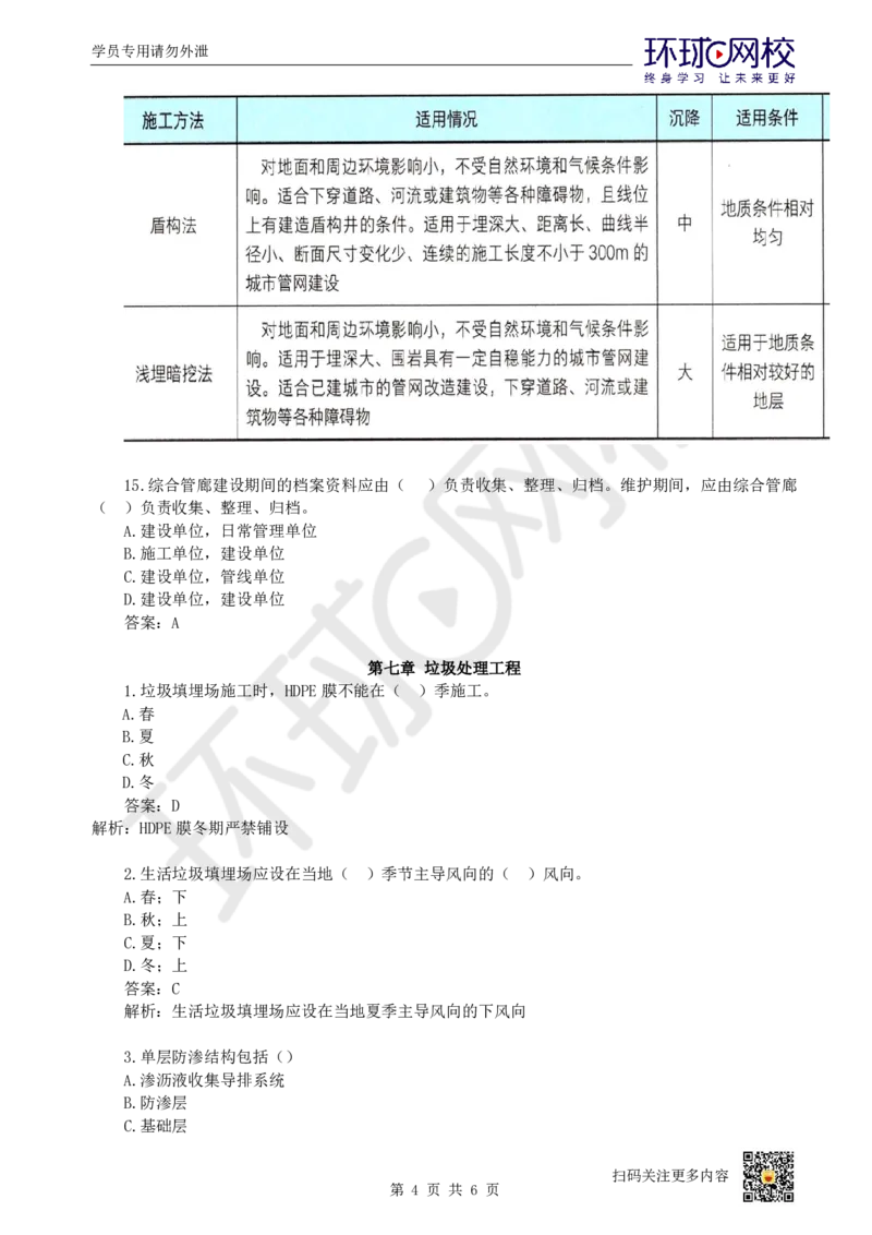 18.一建市政章节选择题-第六、七章-综合管廊、垃圾处理_2026年一级建造师_2026年一建市政_2025年一建市政SVIP_03-习题精析✿实战特训✿模考通关