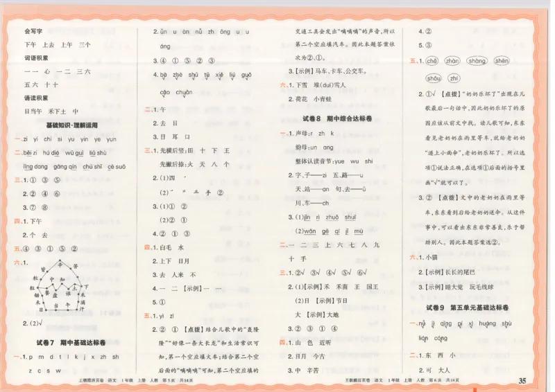 25秋语文人教版1上_2025秋《王朝霞活页卷》语文1-6