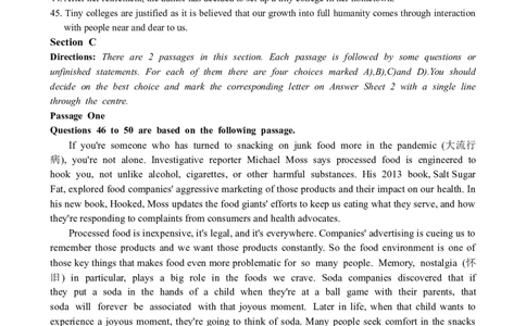 2023.06英语六级真题第3套_大学英语四级+六级_六级真题_六级真题_2023年06月CET6题+解+音频_02、真题word版