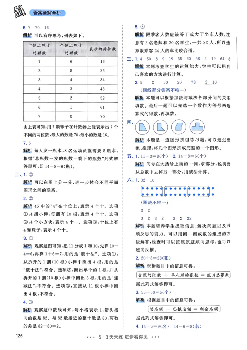 25春53天天练1下数学（人教）-答案_一年级上下册资料_53黄冈多个品牌系列资料_数学