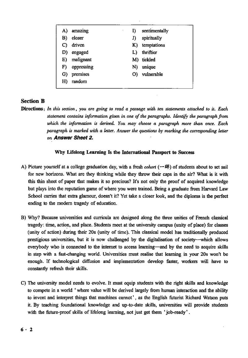 2020.12六级真题第3套可复制可搜索，打印首选_大学英语四级+六级_六级真题_六级真题_2020年12月CET6题+解+音频_01、真题PDF版（推荐打印）❤