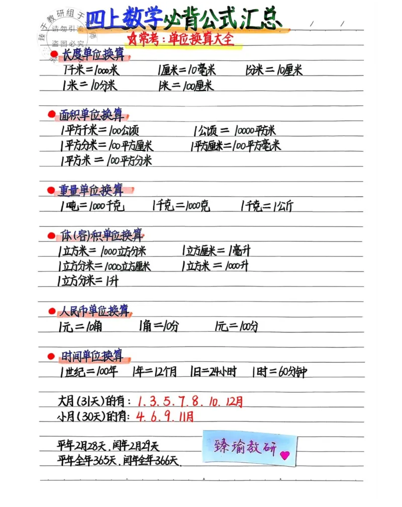 四上数学必背公式汇总_小学全网线上同款资料_16号文件4-6数学