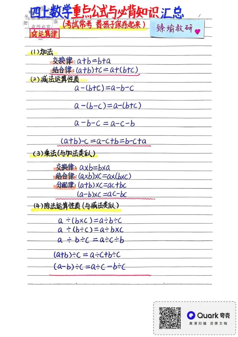 四上数学必背公式汇总_小学全网线上同款资料_16号文件4-6数学