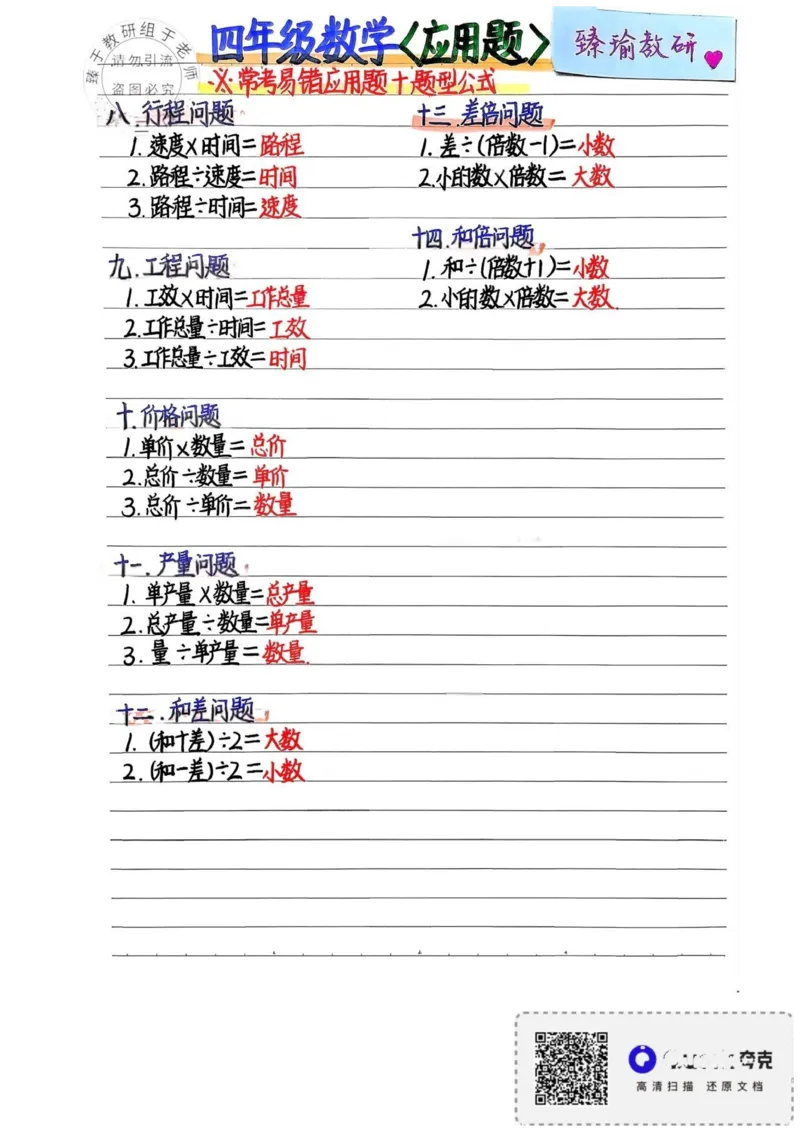 四上数学必背公式汇总_小学全网线上同款资料_16号文件4-6数学