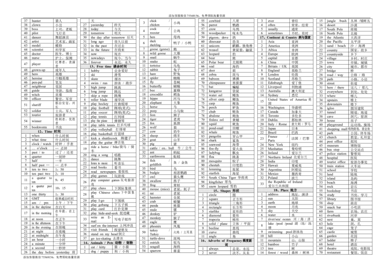 剑桥基础英语学习材料(词汇篇)_上册_四年级英语-外研社剑桥_四年级英语（上）-外研社剑桥joinin版_015-四年级上册复习资料