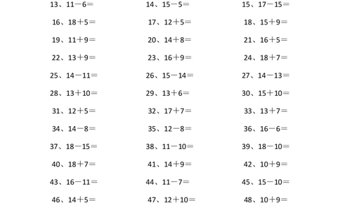 30以内第11~30篇_小学数学口算竖式脱式计算应用题一二三四五六年级上下册电_小学数学口算题库电子版（1-6）_小学数学口算一年级_口算题适合1年级(含答案）
