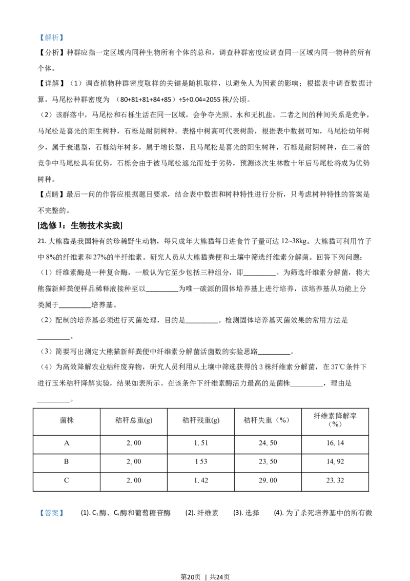 2021年高考生物试卷（湖南）（解析卷）_生物历年高考真题_新&middot;Word版2008-2025&middot;高考生物真题_生物（按年份分类）2008-2025_2021&middot;高考生物真题