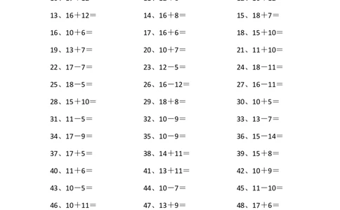 30以内混合加减第71~90篇_小学数学口算竖式脱式计算应用题一二三四五六年级上下册电_小学数学口算题库电子版（1-6）_小学数学口算一年级_口算题适合1年级(含答案）