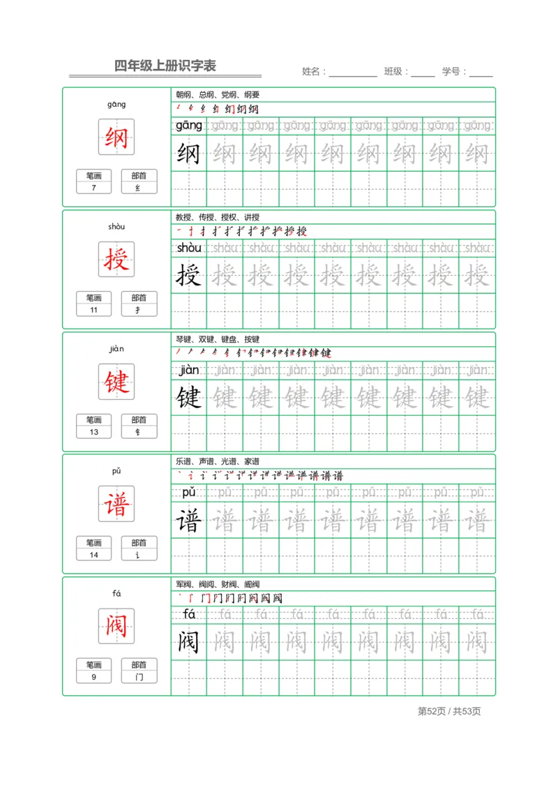 四（上）语文：识字表字帖描红_上册_四（上）语文期末重点归类文件