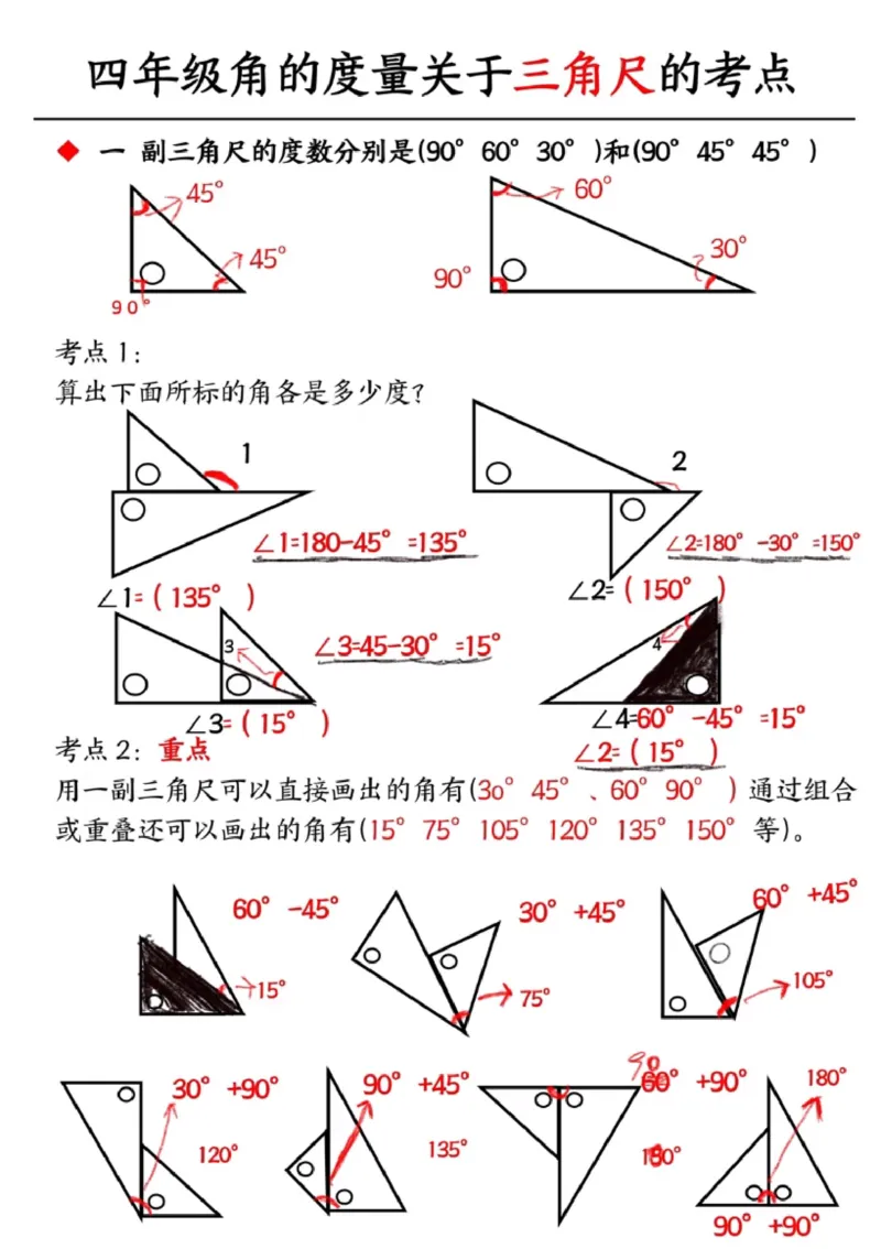 四年级上册数学三角形知识点总结_小学全网线上同款资料_14号文件4上5上语文数学课堂笔记_四年级手写笔记_四年级新增知识点(1)