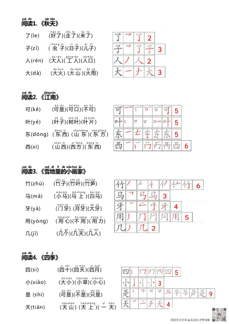 24秋新版一上语文课课贴（生字笔顺、拼音、组词）(2)_一年级上下册资料_一年级上册小红书同款资料_语文