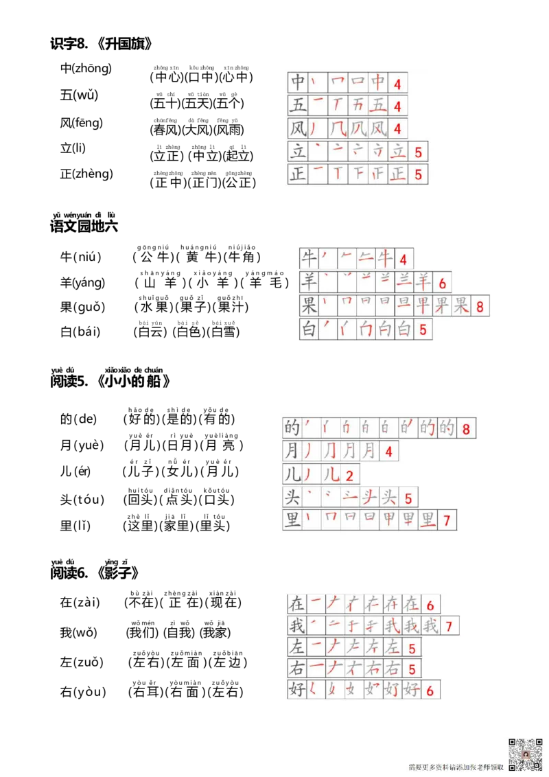 24秋新版一上语文课课贴（生字笔顺、拼音、组词）(2)_一年级上下册资料_一年级上册小红书同款资料_语文