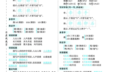 四（上）语第一单元核心考点清单_上册_四（上）语文1-8单元核心重点