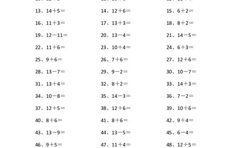 20以内混合加减第81~100篇_小学数学口算竖式脱式计算应用题一二三四五六年级上下册电_小学数学口算题库电子版（1-6）_小学数学口算一年级_口算题适合1年级(含答案）