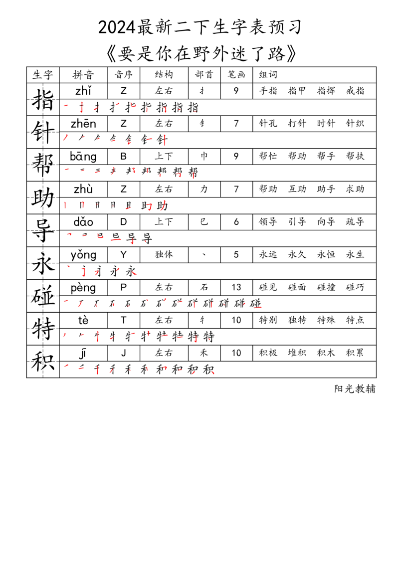 2024最新二下生字表《拼音音序结构部首笔画组词》_二年级上下册资料_小学二年级学习资料-25年更新版_2-02、小学二年级语文下册_2-2-2、练习题、作业、试题、试卷_专项练习