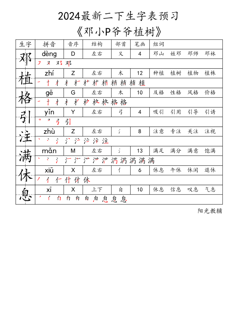 2024最新二下生字表《拼音音序结构部首笔画组词》_二年级上下册资料_小学二年级学习资料-25年更新版_2-02、小学二年级语文下册_2-2-2、练习题、作业、试题、试卷_专项练习