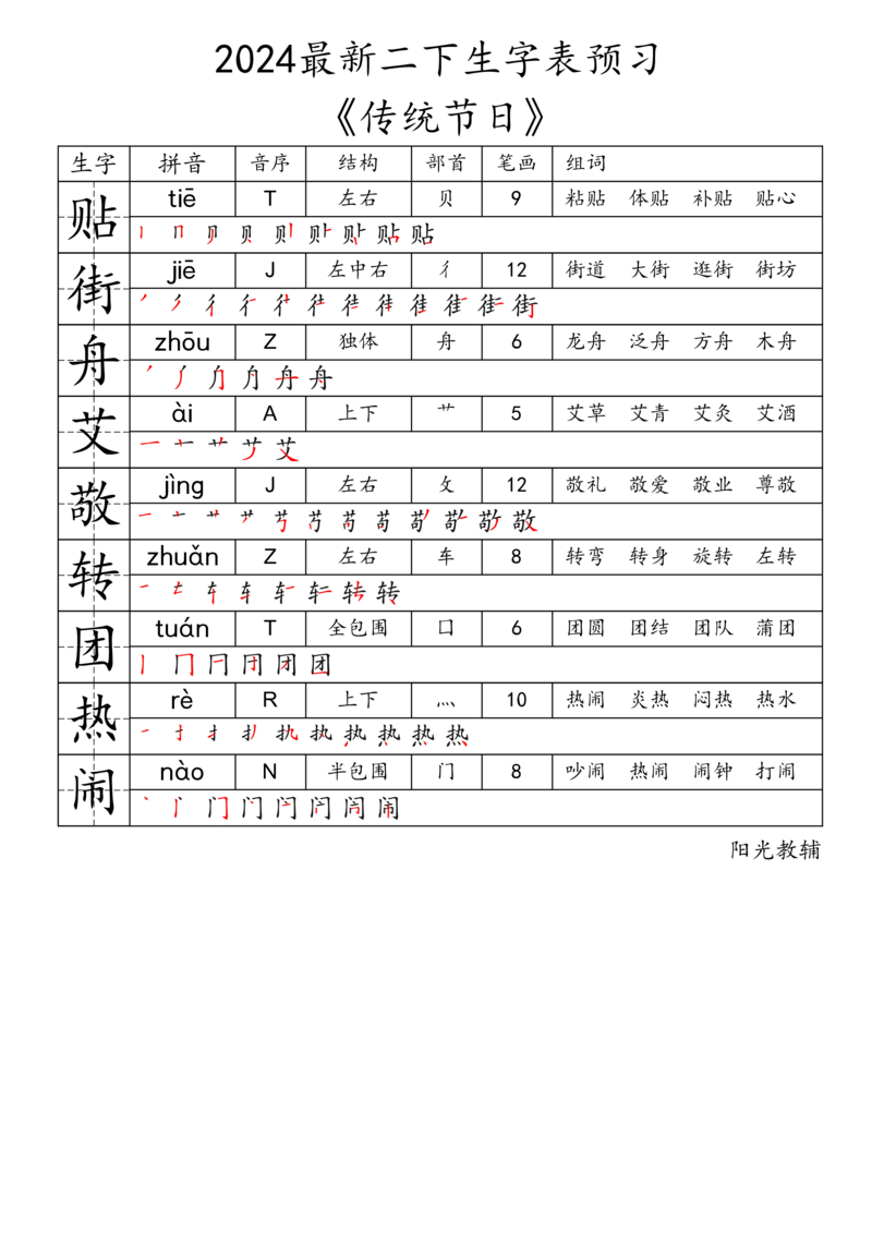 2024最新二下生字表《拼音音序结构部首笔画组词》_二年级上下册资料_小学二年级学习资料-25年更新版_2-02、小学二年级语文下册_2-2-2、练习题、作业、试题、试卷_专项练习