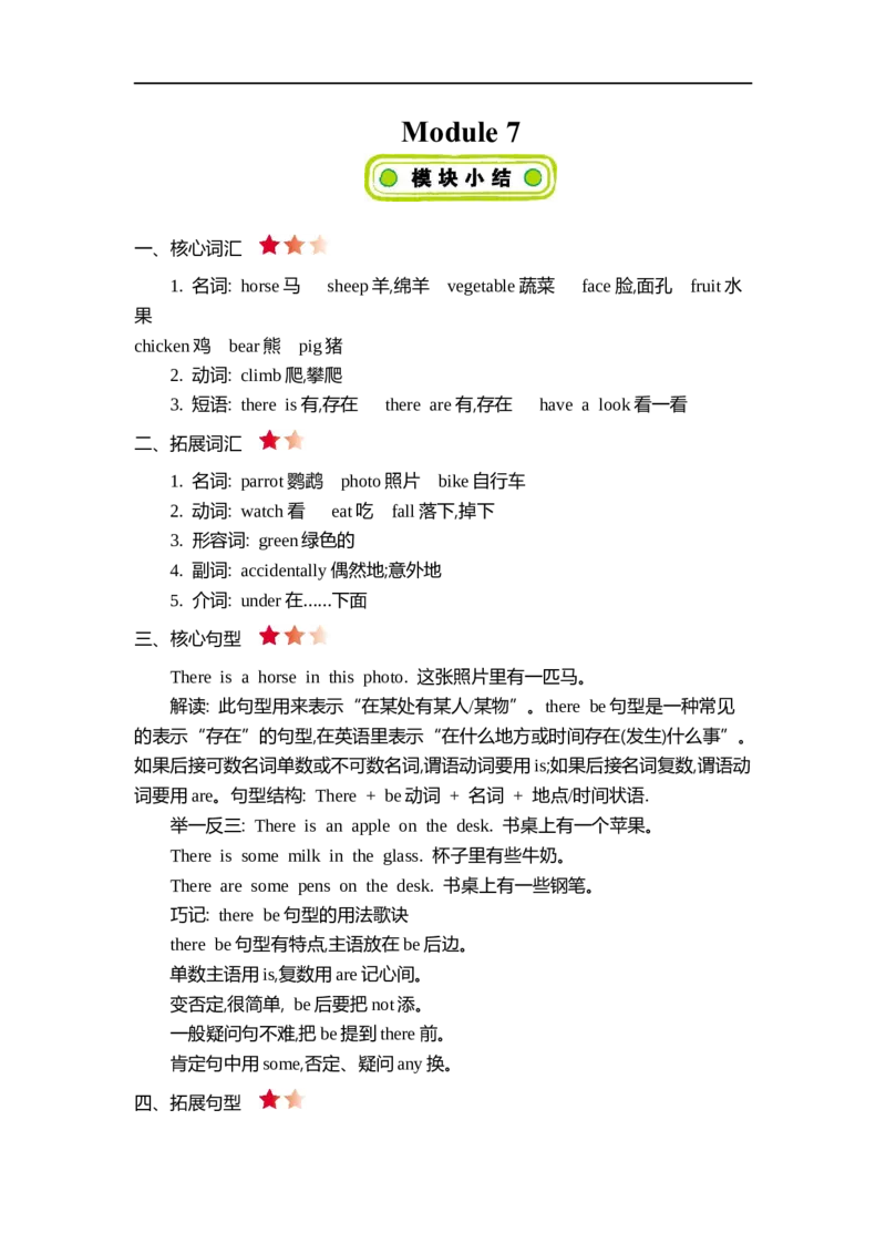 四（上）外研Module7知识清单_上册_四（上）英语试卷_四（上）外研版英语重点与练习