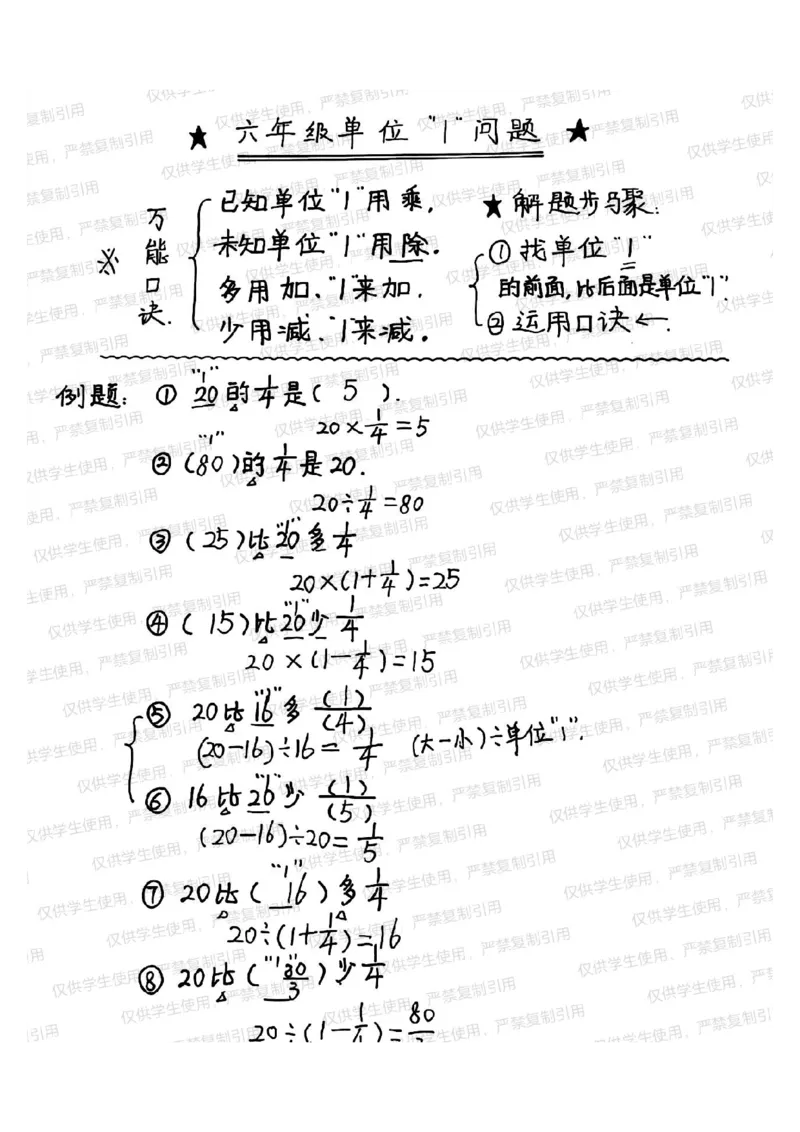 六上册数学单位一专项（分享版）_小学全网线上同款资料
