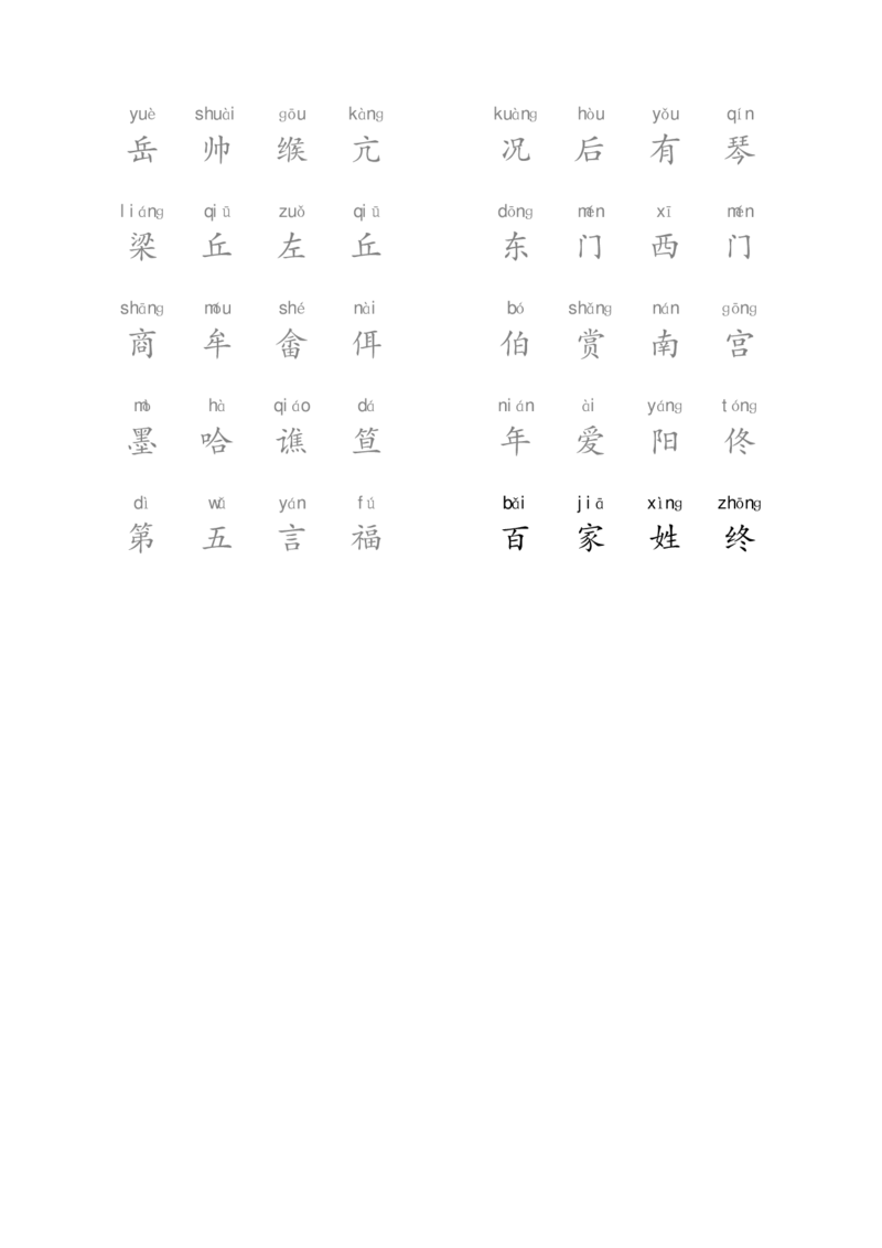 拼音百家姓_拼音专项