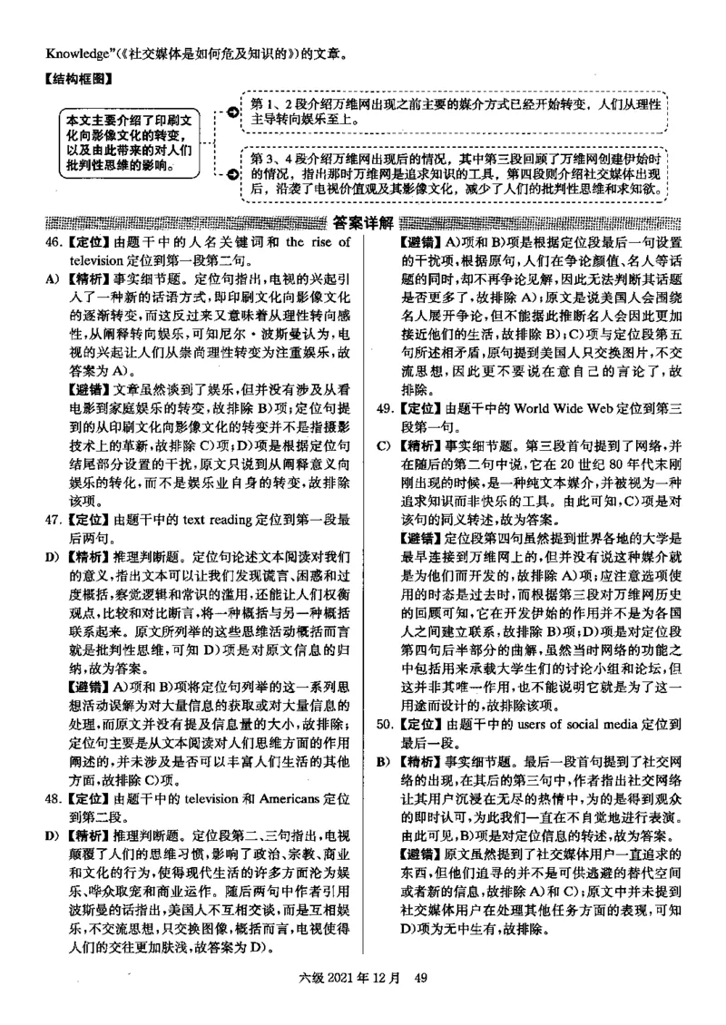 2021.12英语六级解析第2套_大学英语四级+六级_六级真题_六级真题_2021年12月CET6题+解+音频_03、答案解析