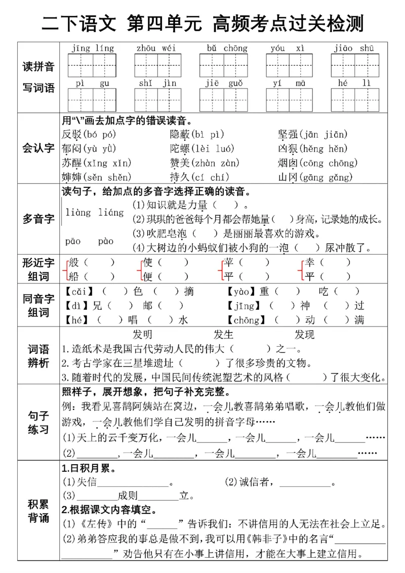2087二年级下册语文1-6单元高频考点通关_二年级上下册资料_二年级下册小红书同款资料_二下语文_二下语文